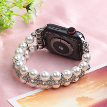 Load image into Gallery viewer, Pearl Strap for Apple Watch Band 8 Ultra 49mm Women Beaded Steel Jewelry Elastic Iwatch Series 7 6 SE 5 4 3 44mm 40mm 42 45 41mm
