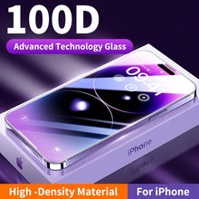 Load image into Gallery viewer, 100D Full Cover Tempered Glass For iPhone 14 11 12 13 Pro Max XR X Screen Protector On iPhone 14 Pro Max Curved Protective Glass Screen Protector Tempered Glass Military Shatterproof &amp; Longest Durable Screen Protector For iPhone
