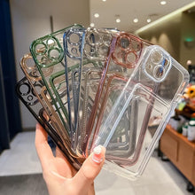 Load image into Gallery viewer, Transparent Card Holder Wallet Case For iPhone 13 11 12 14 Pro Max 14 Plus Photo Pocket Shockproof Silicone Cover Wallet Case Card Slot Ultra Glossy Slim Clear Case
