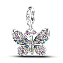 Load image into Gallery viewer, 925 Sterling Silver Pink Butterfly &amp; Luminous Firefly Charm – Dangle Bead for Bracelet or Necklace | Elegant DIY Jewelry Gift for Women
