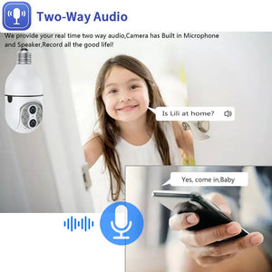 8MP 4K  E27 Bulb Camera WiFi Baby Monitor 10X Zoom Auto Tracking Indoor Video Surveillance Home Security Cam Floodlight Carecam