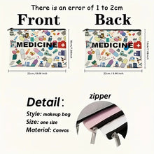 Load image into Gallery viewer, Medicine-Themed Cosmetic Travel Bag - Foldable Zippered Makeup Organizer, Gift for Healthcare Professionals, Cosmetic Bag
