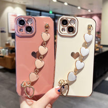 Load image into Gallery viewer, Luxury Love Heart Elegant Sparkle Case With Chain Bracelet Strap Soft Protective Bumper Cover Compatible with iPhone  Bracelet soft case for iPhone 12 Pro Max 11 pro max X XS XR 7 8 Plus Stylish Phone Cover
