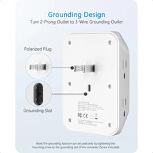 Load image into Gallery viewer, 2 Prong Power Strip 3 to 2 Prong Grounding Adapter 6 Outlet PD20W 2 USB A Port 1728J Surge Protector 3Sided Wide Spaced Extende
