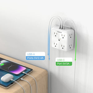 TESSAN Multi Outlet Splitter with 8 AC Outlets & 3 USB (1 USB C) Surge Protector Multi Outlet Extender for Home Office Dorm