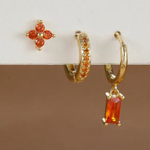 Load image into Gallery viewer, 3PCS Zircon Flower Dangle Earrings – Orange &amp; Blue Stainless Steel Set
