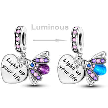Load image into Gallery viewer, 925 Sterling Silver Pink Butterfly &amp; Luminous Firefly Charm – Dangle Bead for Bracelet or Necklace | Elegant DIY Jewelry Gift for Women
