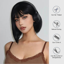 Load image into Gallery viewer, Short Straight Bob Wigs for Women Black Brown Synthetic Natural Hair Wig with Bangs Heat Resistant Cosplay Daily Use Hair
