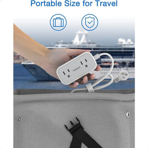 Small Power Strip Extension Cord with 2 AC Outlets 3 USB Ports Mini Desk Charging Station for Cruise Travel Office School Dorm