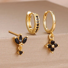 Load image into Gallery viewer, 3PCS Zircon Flower Dangle Earrings – Orange &amp; Blue Stainless Steel Set
