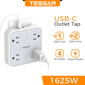TESSAN Multi Outlet Splitter with 8 AC Outlets & 3 USB (1 USB C) Surge Protector Multi Outlet Extender for Home Office Dorm