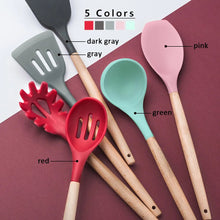 Load image into Gallery viewer, Silicone Cooking Utensils 11/12/13Pcs Kitchen Utensil Set Non-stick Spatula Wooden Handle with Storage Box Kitchen Appliances
