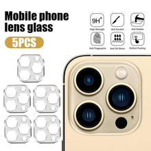 Load image into Gallery viewer, 5Pcs Lens Protective Glass for iPhone 14 13 12 11 Pro Max Mini Camera Lens Protector for Iphone X XS XR Xs Max SE 2022 2020 Ultra Thin Tempered Glass Camera Lens Protector
