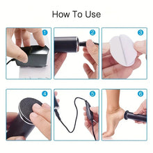 Load image into Gallery viewer, Electronic foot file pedicure sander for removing dead skin, electric callus remover with 60pcs replacement sandpaper disc
