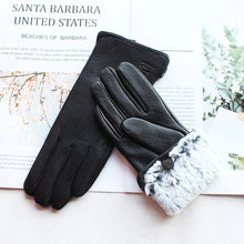 Load image into Gallery viewer, Goatskin Deerskin Grain Leather Gloves Women&#39;s Fashion Simple Style Velvet Lining Autumn Winter Warm Motorcycle Riding Glove
