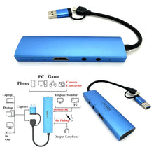Load image into Gallery viewer, 2in1 USB &amp; Type-C to Micro / Mini HDMI-compatible Video Capture Card Live Streaming Cable for Sony Canon Nikon Fuji Camera PC 4K
