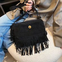 Load image into Gallery viewer, Frosted PU Leather Hollow Bohemian Bag Bags Women&#39;s Handbags Purse Vintage Fringe Tassel Women Shoulder Crossbody Messenger Bag
