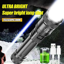 Load image into Gallery viewer, High Strong Power Led Flashlights 2000LM Tactical Torch with Display Light USB Charging Camping Fishing Emergency Zoom Lantern
