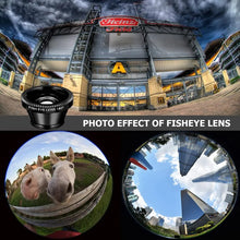 Load image into Gallery viewer, 3 in 1 Fisheye Wide Angle Micro Camera Lens for iPhone Xiaomi Redmi 3IN1 Zoom Fish Eye Len on Smartphone Lenses with Phone Clip
