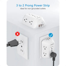 Load image into Gallery viewer, 2 Prong Power Strip 3 to 2 Prong Grounding Adapter 6 Outlet PD20W 2 USB A Port 1728J Surge Protector 3Sided Wide Spaced Extende
