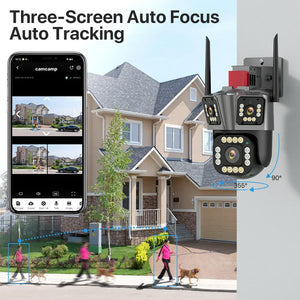 Smart PTZ Wifi Camera 6K HD Three Lens Three Screen 10X Hybrid Zoom Video Security Surveillance Camera Protection 360° Home