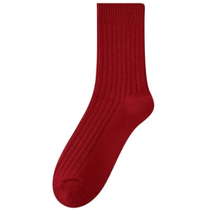 Women's Socks Long Fashion Cotton Breathable Autumn Winter Solid Color Girls Retro Red Comfortable Mid-tube Socks