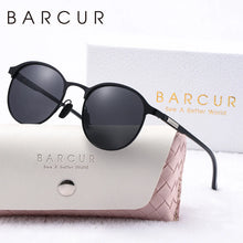 Load image into Gallery viewer, BARCUR Retro Polarized Fashionable Women’s Sunglasses – Elegant Black Circular Metal Frame UV400 Protection Stylish Travel Eyewear with Personalized Gift Packaging for Summer Days Girls and Women
