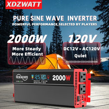 Load image into Gallery viewer, 2000W Pure Sine Wave Power Inverter Transformers DC 12V To AC 120V with USB Type-C LCD Display For Vehicles,RV,Solar Panel,Camp
