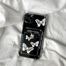 Load image into Gallery viewer, Transparent Butterfly Pattern Case For iPhone 14 Plus 13 12 11 Pro Max X XR XS Max Soft Card Slot Pocket Holder Wallet Cover Cute Butterfly Glitter Clear Phone Case Protective Cover With Card Holder
