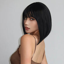 Load image into Gallery viewer, Short Straight Bob Wigs for Women Black Brown Synthetic Natural Hair Wig with Bangs Heat Resistant Cosplay Daily Use Hair
