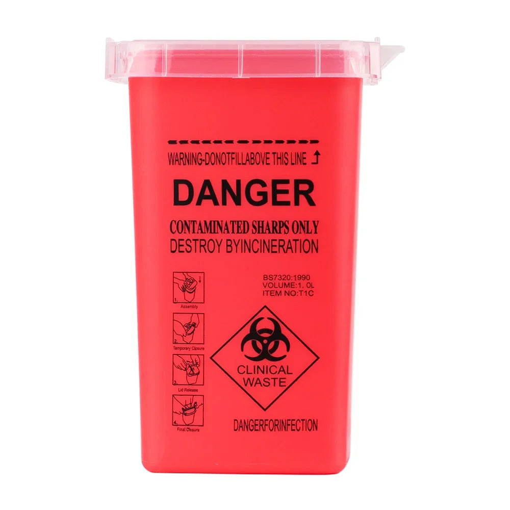 1L Capacity Sharps Container Medical Needles Bin Biohazard Tattoo Piercing Needles Disposal Collect Box Tattoo Artist Waste Box