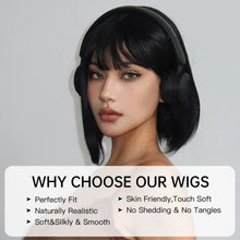 Load image into Gallery viewer, Short Straight Bob Wigs for Women Black Brown Synthetic Natural Hair Wig with Bangs Heat Resistant Cosplay Daily Use Hair
