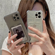 Load image into Gallery viewer, Transparent Card Slot Holder Case For iPhone11 13 12 Pro Max X XS XR Max 8 Plus Clear Shockproof Soft Wallet Cover Clear Case with Card Slot Slim Fit Shockproof Soft Protective Case
