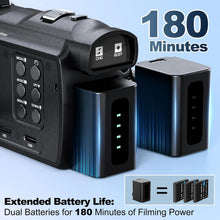 Load image into Gallery viewer, NBD 4K HD&amp;48MP Camcorder Video Camera With Wi-Fi &amp; App Control,Video Recorder with 3X Battery Life, 16X Zoom, 270° IPS Screen
