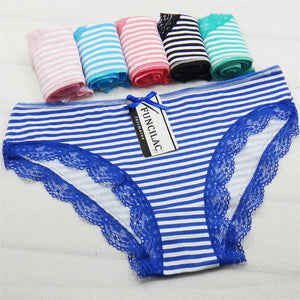 Women's Underwear Cotton Sexy Lace Panties Striped Briefs Everyday Lingerie Girls Ladies Knickers Size M L XL 5 Pcs/set