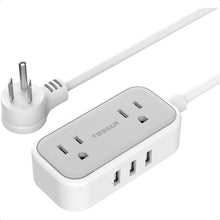 Load image into Gallery viewer, Small Power Strip Extension Cord with 2 AC Outlets 3 USB Ports Mini Desk Charging Station for Cruise Travel Office School Dorm
