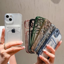 Load image into Gallery viewer, Transparent Card Holder Wallet Case For iPhone 13 11 12 14 Pro Max 14 Plus Photo Pocket Shockproof Silicone Cover Wallet Case Card Slot Ultra Glossy Slim Clear Case
