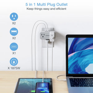 TESSAN Multi Outlet Splitter with 8 AC Outlets & 3 USB (1 USB C) Surge Protector Multi Outlet Extender for Home Office Dorm