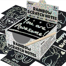 Load image into Gallery viewer, 100PCS Rainbow Scratch Art Kit - Non-Toxic Craft Set with Wooden Stylus for Kids Ages 5-12
