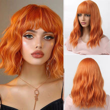 Load image into Gallery viewer, Short Wavy Wine Red Synthetic Wigs for Women Curly Lolita Wigs With Bangs Shoulder Length Wigs Natural Looking Daily Cosplay
