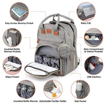 Load image into Gallery viewer, 3 in 1 Diaper Bag Backpack with Foldable Baby Bed &amp; USB
