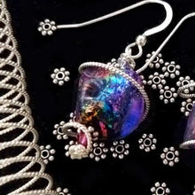 Load image into Gallery viewer, 925 Silver Spiral Dichroic Glass Earrings Created with Crystals
