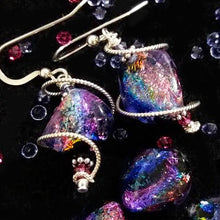 Load image into Gallery viewer, 925 Silver Spiral Dichroic Glass Earrings Created with Crystals
