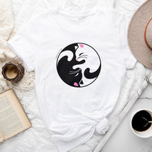 Load image into Gallery viewer, Cute Kitty Cat Yin Yang Crew Neck Tee Shirt
