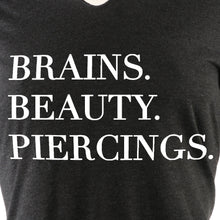 Load image into Gallery viewer, Brains Beauty &amp; Piercings Tapered Long Sleeve Hoodie
