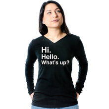 Load image into Gallery viewer, Hi. Hello. What's up? Tapered Long Sleeve Hoodie
