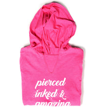 Load image into Gallery viewer, Pierced Inked &amp; Amazing Pink Frost Tapered Long Sleeve Hoodie
