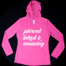 Load image into Gallery viewer, Pierced Inked &amp; Amazing Pink Frost Tapered Long Sleeve Hoodie
