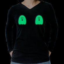 Load image into Gallery viewer, Halloween Glow in the Dark Ghost Boobies Tee Tapered Long Sleeve Hoodie
