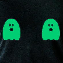 Load image into Gallery viewer, Halloween Glow in the Dark Ghost Boobies Tee Tapered Long Sleeve Hoodie
